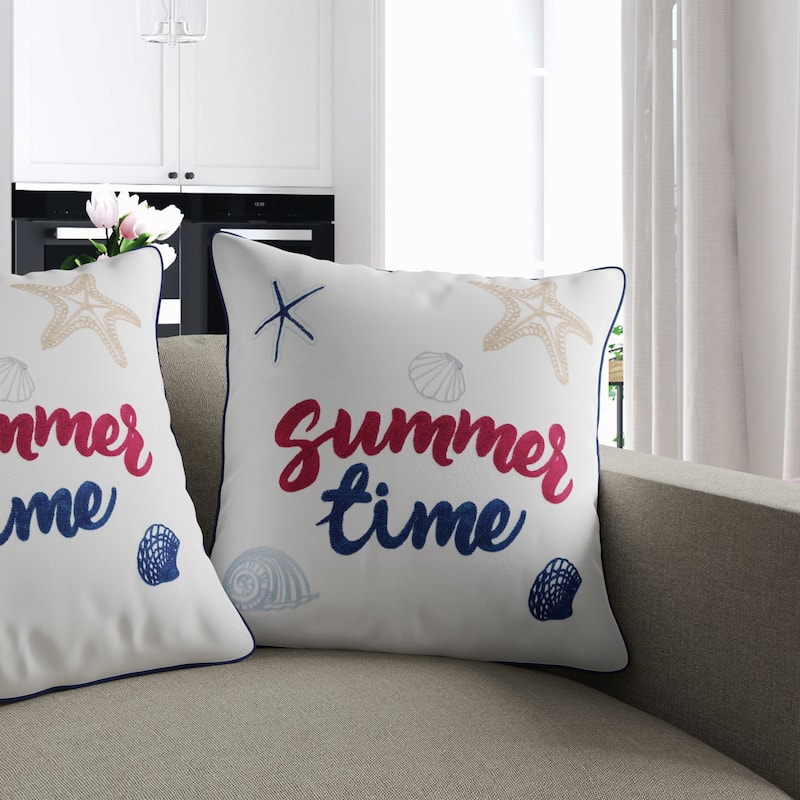 Porch & Den 'Summertime' Coastal White Accent Pillows (Set of 2)