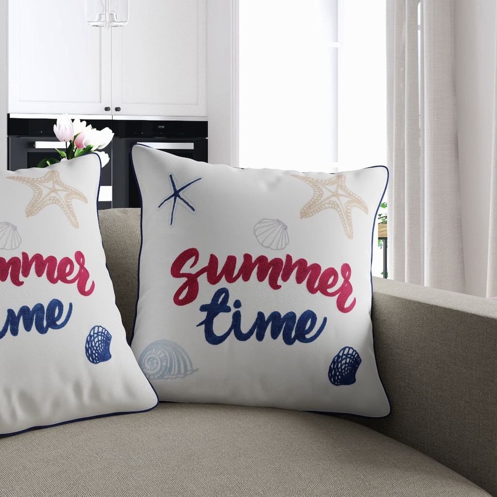 Porch & Den 'Summertime' Coastal White Accent Pillows (Set of 2)