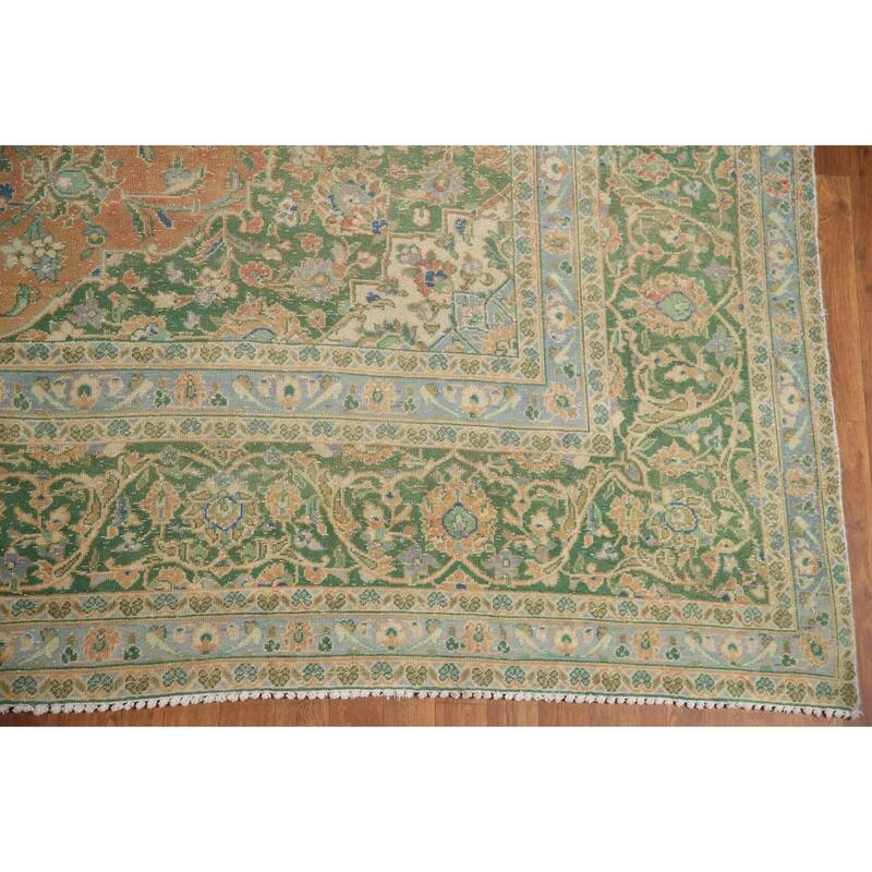 Hand Knotted Oriental 100% Wool Carpet Traditional Floral Oranges & Rust Mashad Area Rug - 13' 6'' X 9' 6''