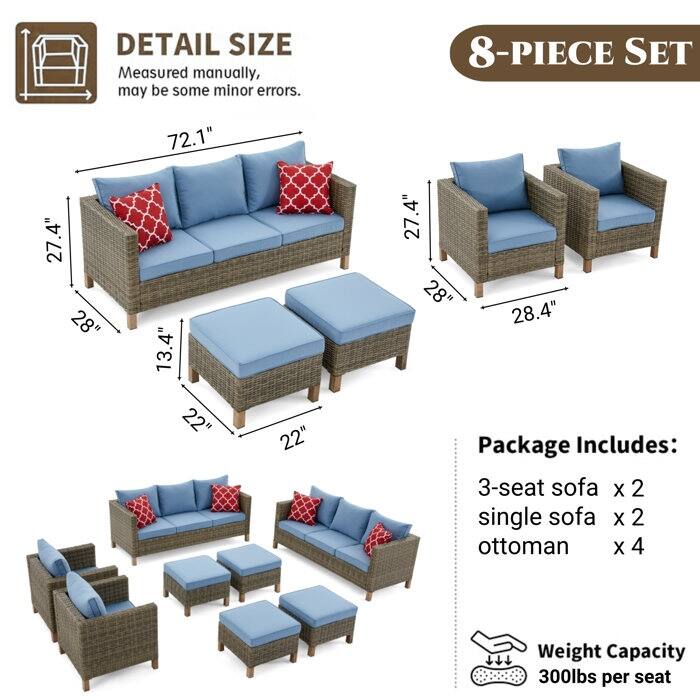 8 Piece Sectional Seating Group with Cushions