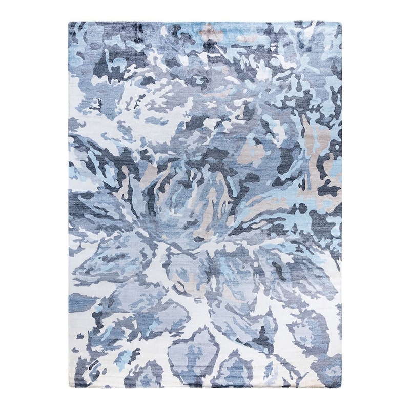 Modern One-of-a-Kind Hand-Knotted Area Rug, Blue - 9' 1" x 12' 1"