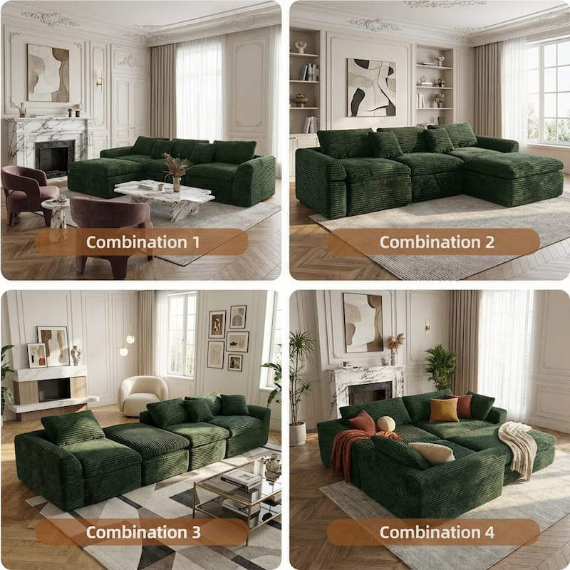 GDFStudio Zephyrian Corduroy Foam Modular Sofa with Cloud Cushions and Convertible Design