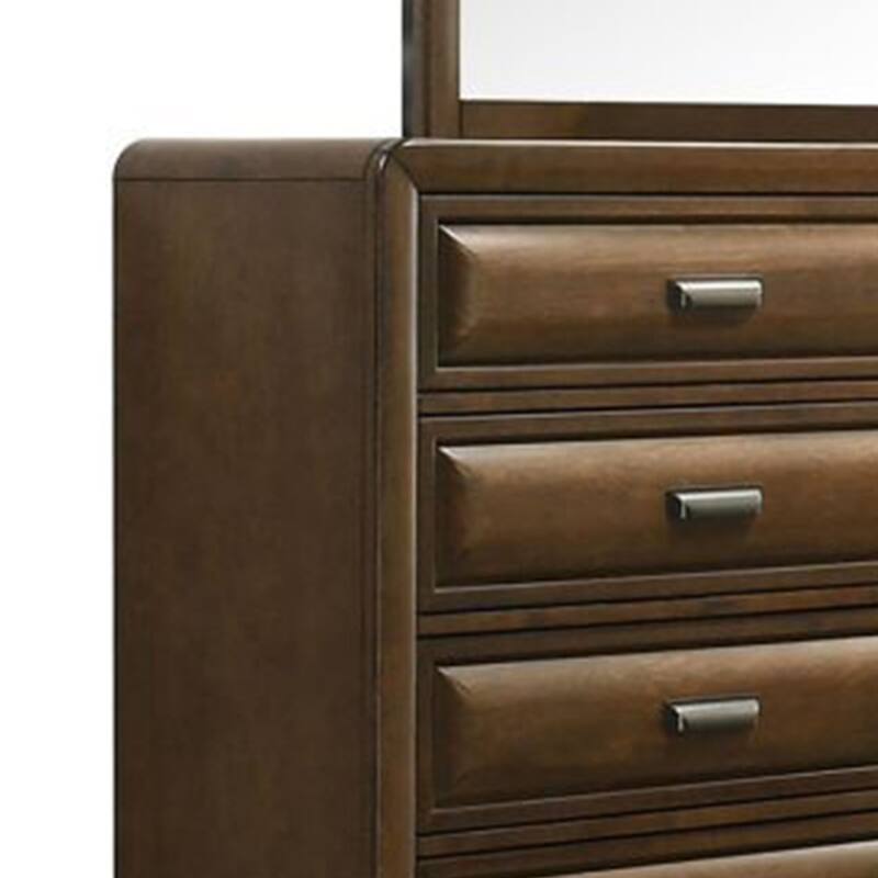 Cair Wide Dresser with 8 Beveled Drawers, Bronze Handles, Brown Wood