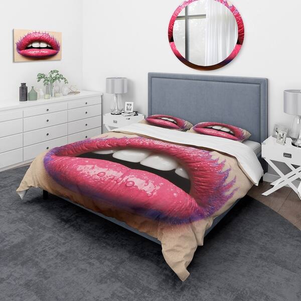 Red Lips Kiss Print Pattern Duvet Cover Bedding Set