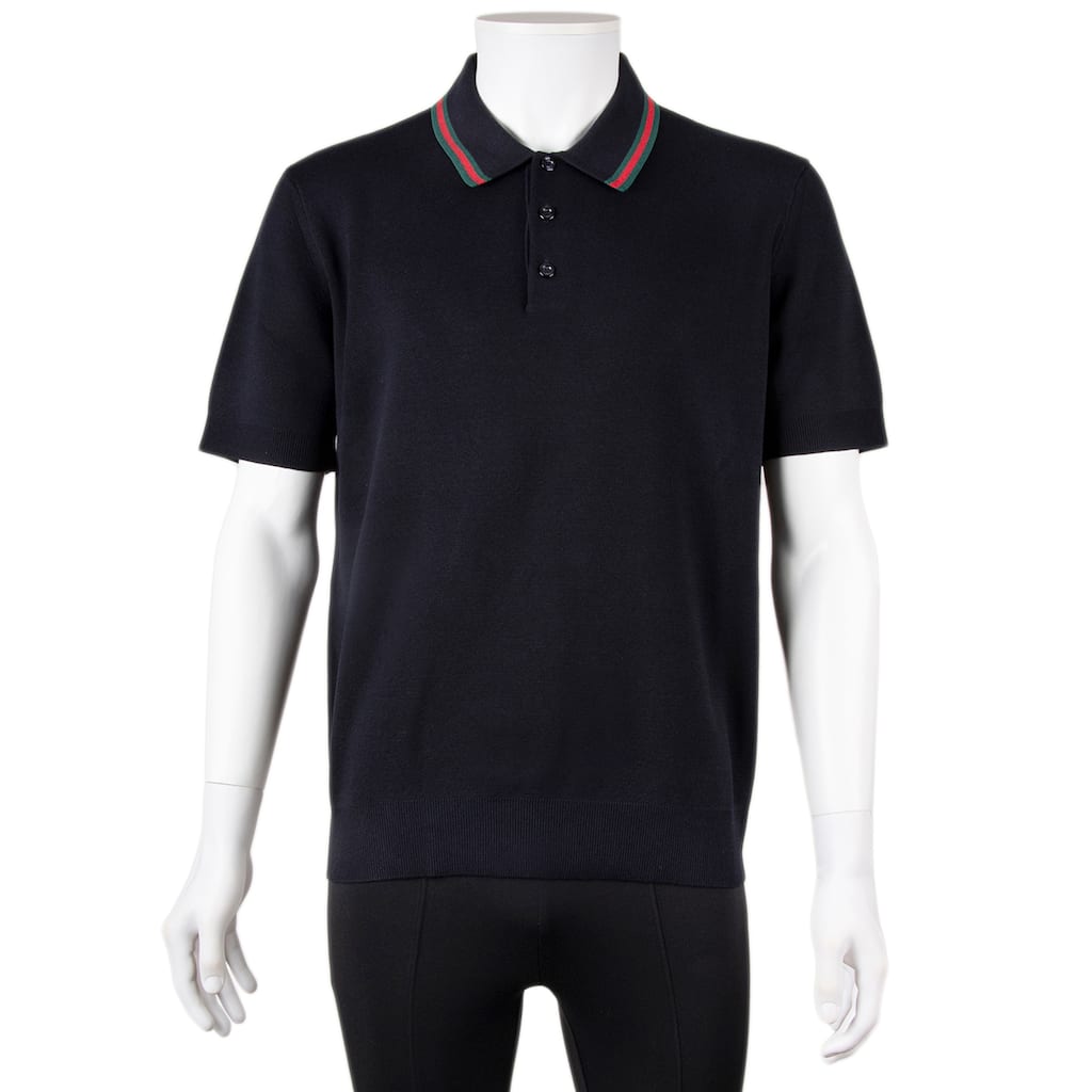 Gucci Men's Silk Cotton Polo Shirt with Web
