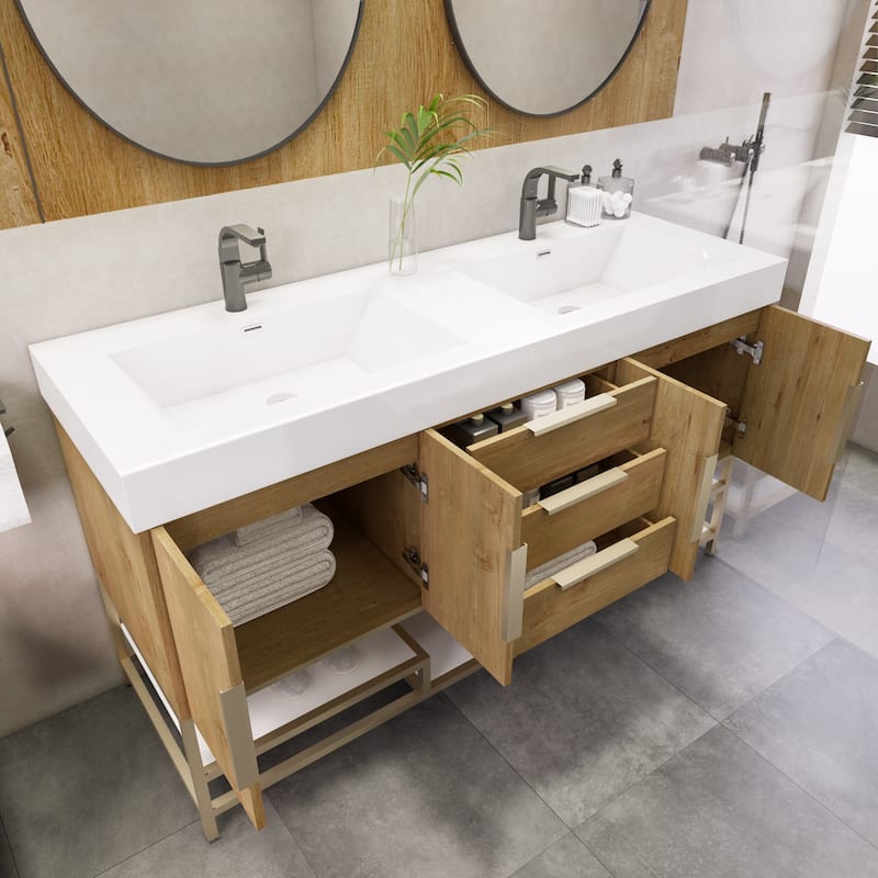 Noble 60" Free Standing Vanity with Reinforced Acrylic Double Sink - 60" Width