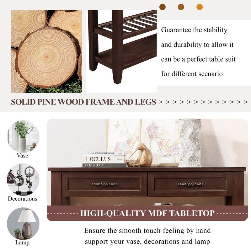 Furniture of Antique Solid Wood 3-drawer Sofa Console Table