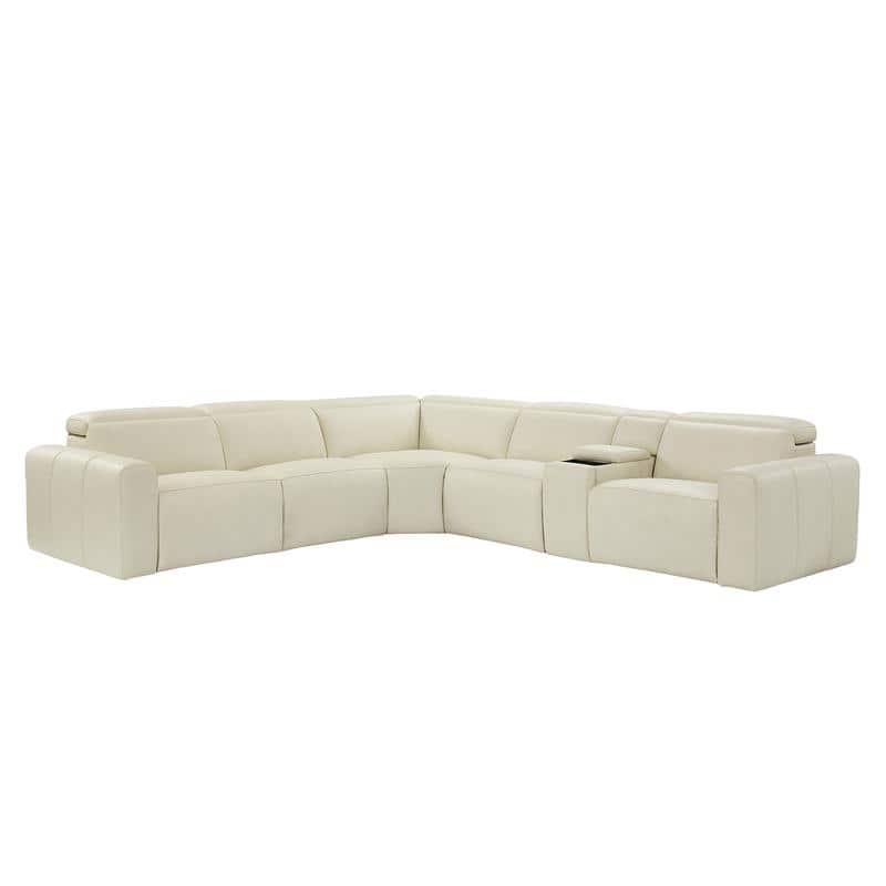 6PCS, 3 power Recliners, Leather Reclining Large Sectional with Power Headrest, Wireless Charging - White