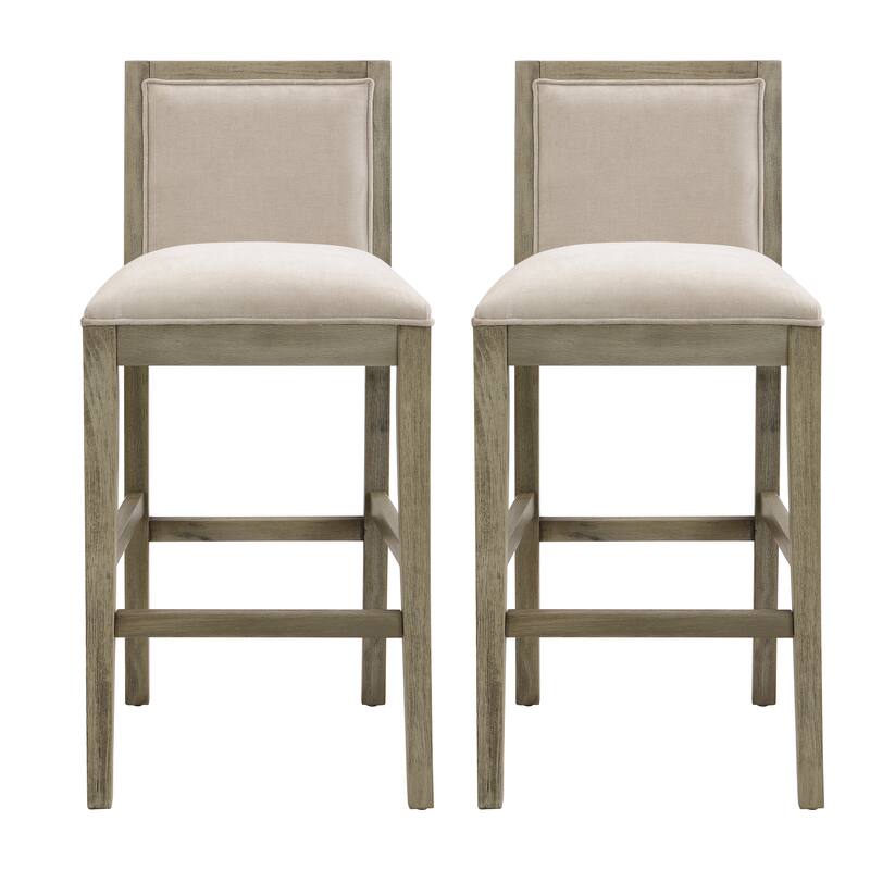 30 Inch Bar Stools Set of 2 Rubber Wood Fabric Upholstered Retro