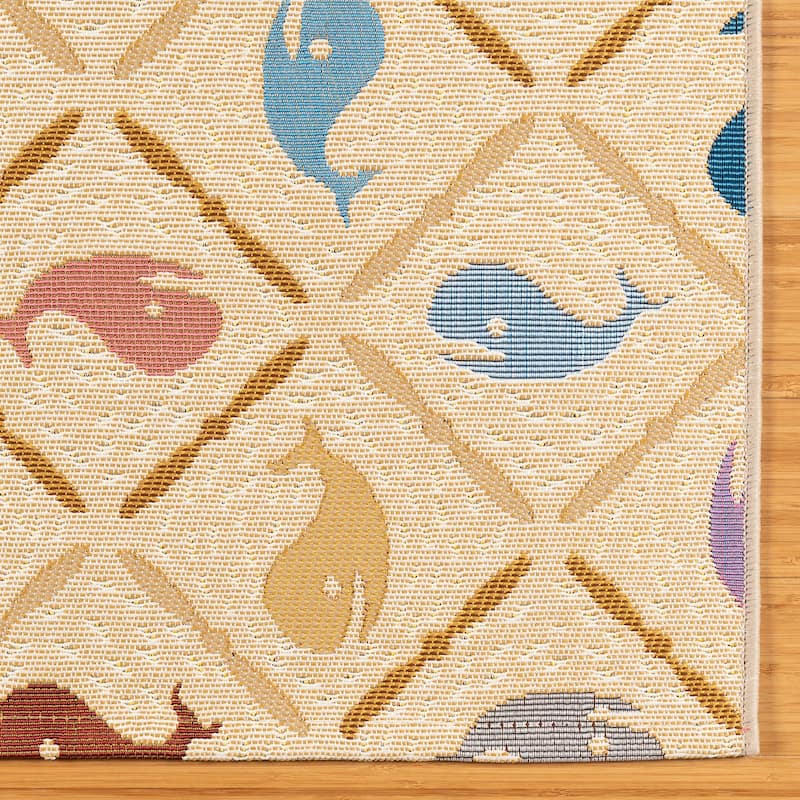 Reyn Spooner Fresco Kanaloa Beige/Multi-Colored Tile Whale Flatweave Indoor/ Outdoor Area Rug Runner - 2'1" x 6'