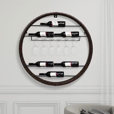 Maypex 6 Bottle Wall Mounted Wicker Wine Bottle and Glass Rack