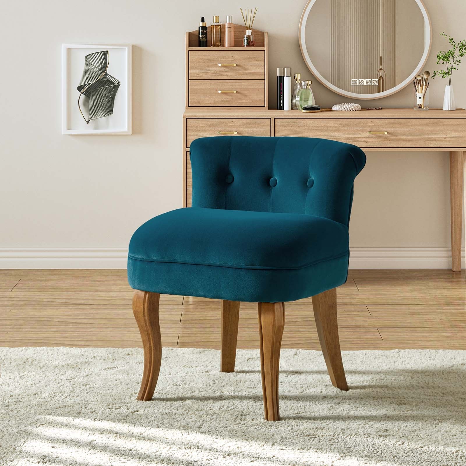Xacobo Modern Velvet Tufted Vanity Stool with Wood Legs by HULALA HOME On Sale Bed Bath Beyond 34795945