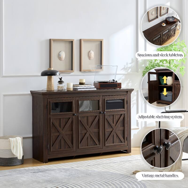 Farmhouse Buffet Cabinet with 3 Cross Doors and Adjustable Shelf for Living Room