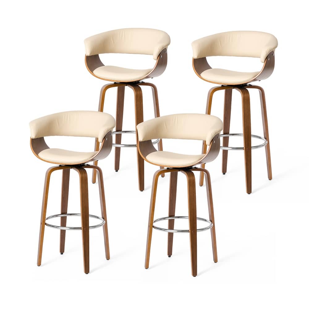 Glitzhome Set of 4 Modern Counter or Bar Height Faux Leather Swivel Upholstered Pub Stools