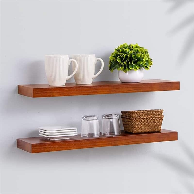Farmhouse Floating Shelves Thick Industrial Kitchen Wood Shelf - 24 x 6.7 x 1.4 inch - Set of 2 - 6.7"D x 24"W x 1.4"H - Honey Oak