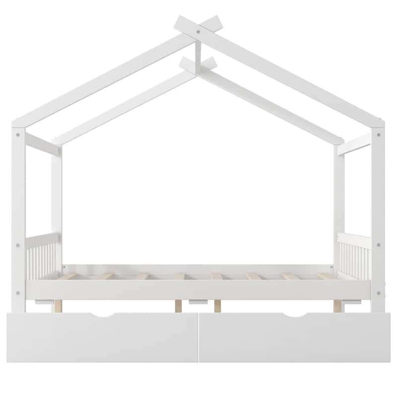 Full Size Platform Bed w/Drawers, Headboard, Footboard, Roof Design