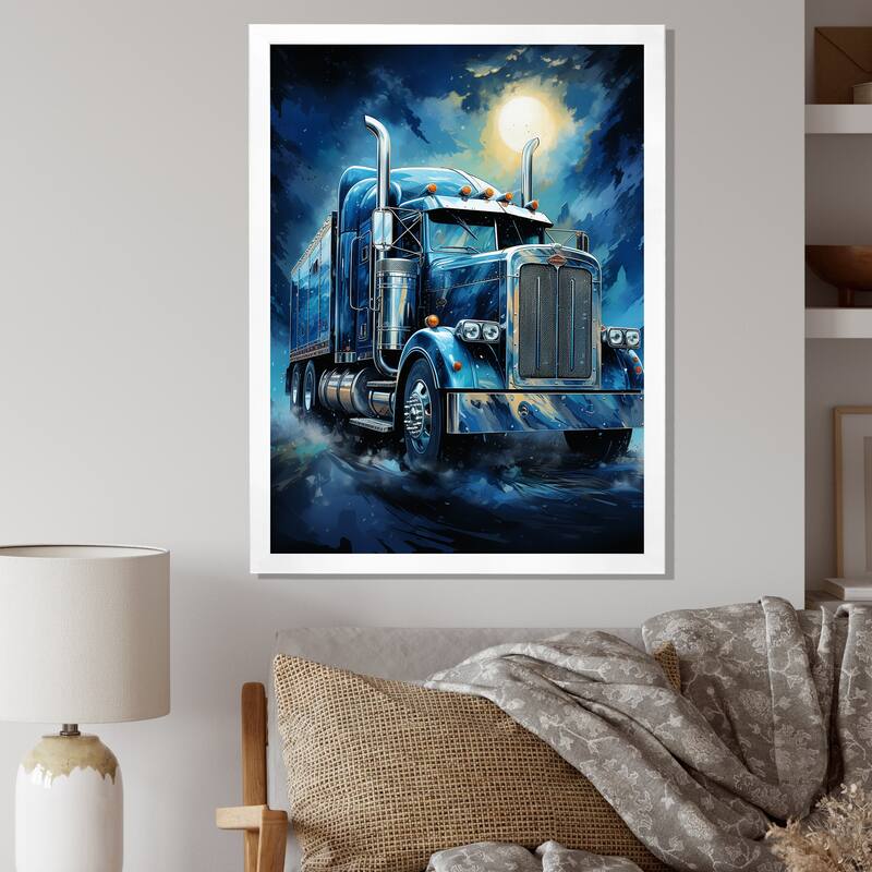 Designart "Red Semi Truck Custom Classic I" Truck Framed Wall Art Prints - 34 in. wide x 44 in. high - White