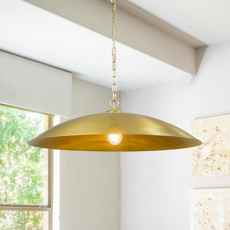 1-Light Black Gold Oversized Metal Dome Pendant Light - 27in - Brass