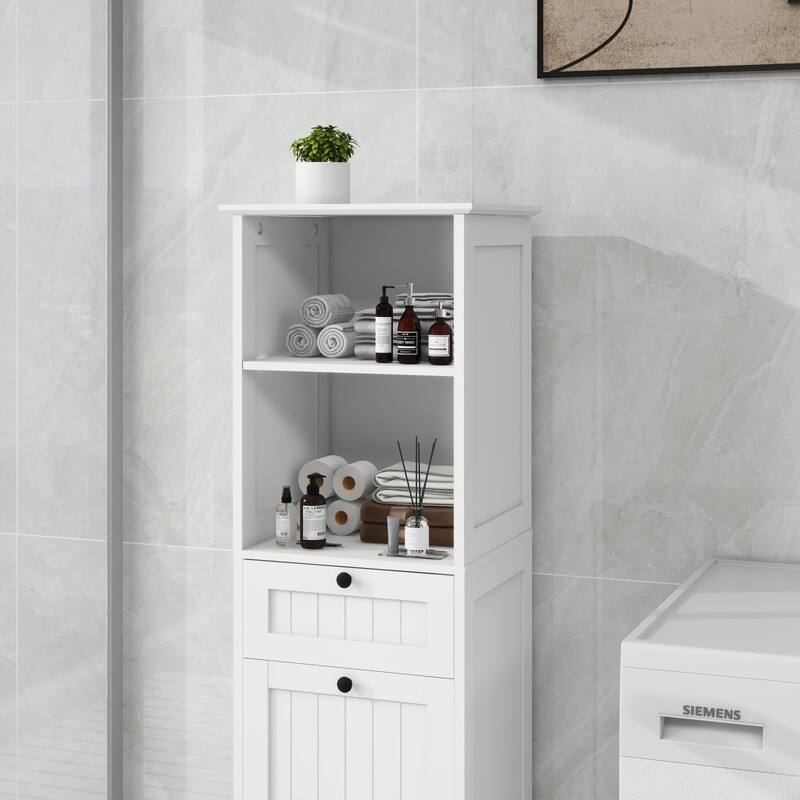 Modern One-Compartment One-Drawer Tilt-Out Laundry Sorter Cabinet - White