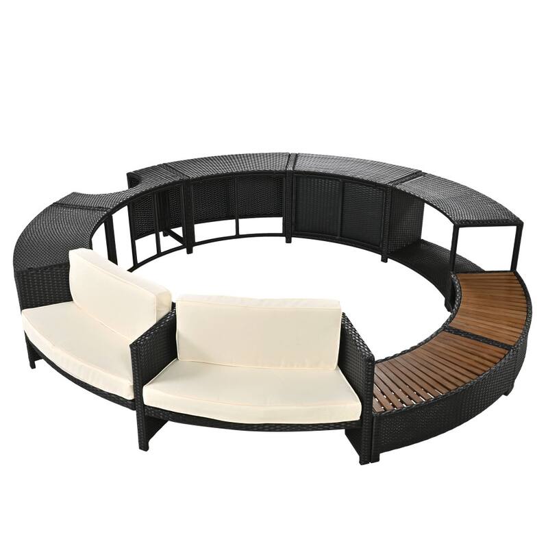 Surround Patio Rattan Sofa Set with Storage Spaces and Comfortable Cushion