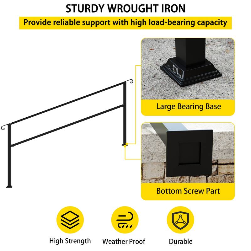Sturdy Wrought Iron Handrail Ideal for Gardens, Porches, and Home Use