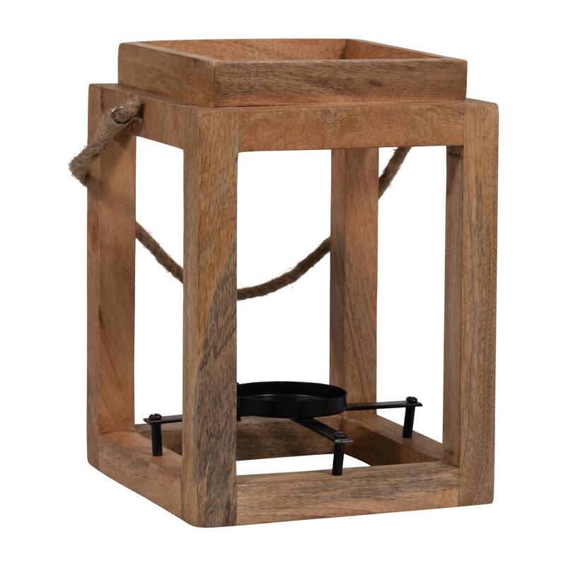 8"Lx8"Wx11"H, Lantern Candle Holder, Wood Brown Finish, Open Sides Design with Rustic Charm for Home Decor and Ambient
