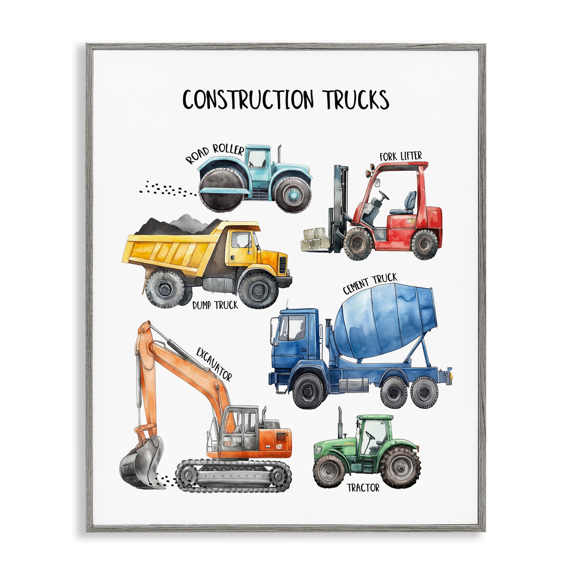 Stupell Construction Trucks Machinery Framed Giclee Art Design By Christine Simpson Art
