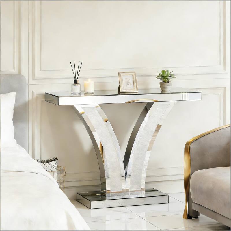 V-Shaped Design Hall Table, Mirrored Side Table, Console Table