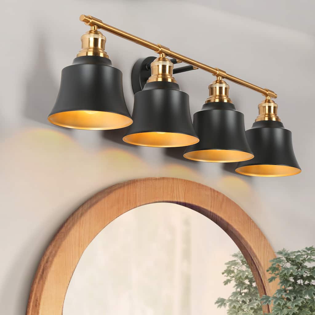 Bellee Modern Farmhouse 4-light Black Gold Dimmable Bathroom Vanity Light with Metal Shades