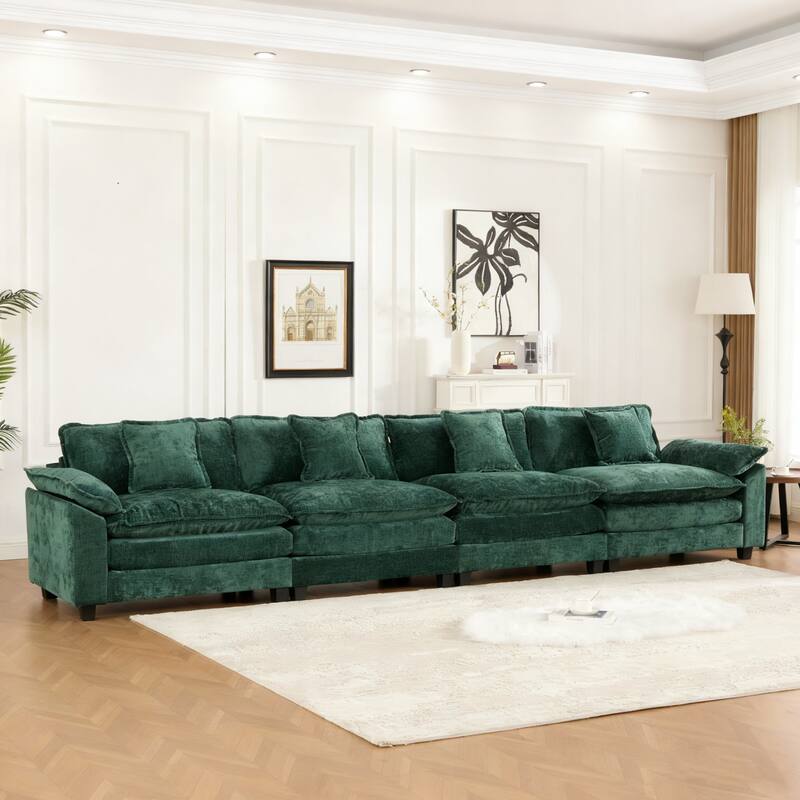 4 Seater Sectional Sofa Chenille Modular Deep Seat Couch with Armrest Pillows and Double Layer Seat Cushions for Living Room