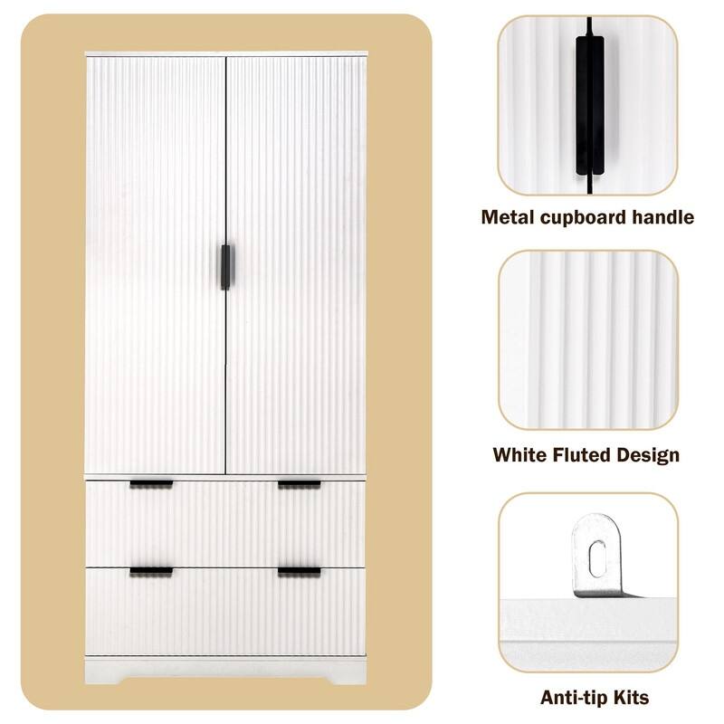 72" Fluted Kitchen Pantry Cabinet, Freestanding Cupboard Storage Cabinet with 2 Drawers for Smart Organization