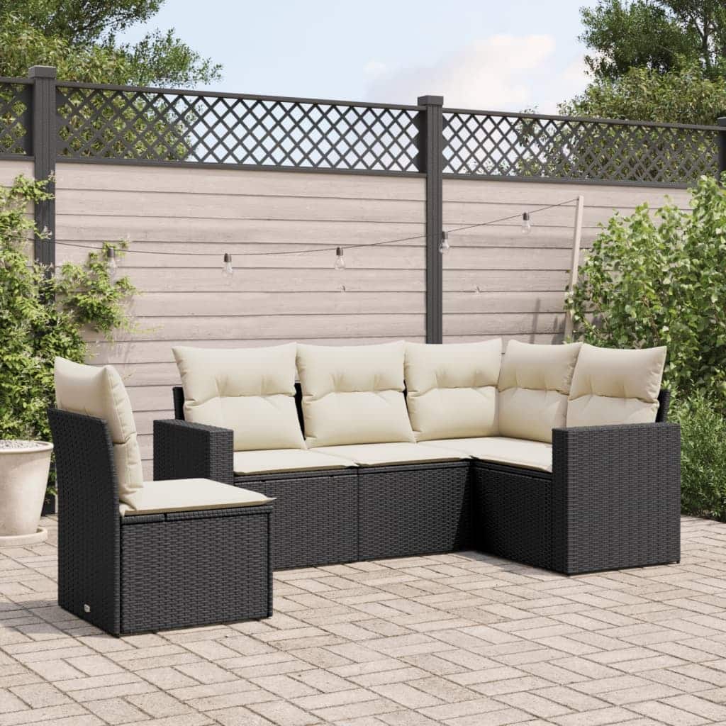 vidaXL Garden Sofa Set Black, Cream White PE rattan, Powder-coated steel - 24.4 x 25.8 x 27.2