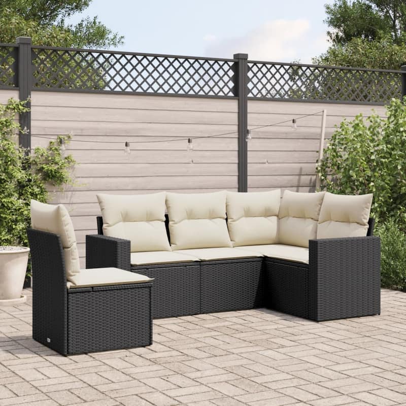 vidaXL Garden Sofa Set PE Rattan, Powder-Coated Steel Large - 24.4 x 25.8 x 27.2 in (W x L x H) - Black and Cream