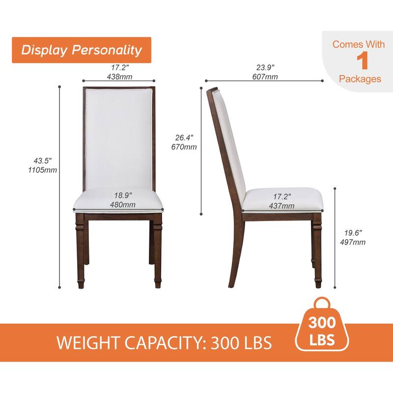 Farmhouse Dining Chair and Bench Set, Solid Wood Upholstered Armless Chair and Dining Bench with Turned Legs