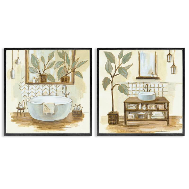 Stupell Sage Green Bathroom Interiors Traditional Plants, 2pc Multi Piece Framed Wall Art Set12 x 12 - 12 x 12 - Black