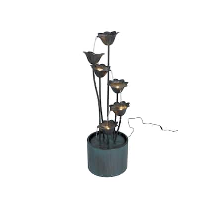 35" Chrome Black Metal Lily Flower Bucket Fountain 5-Watt LED