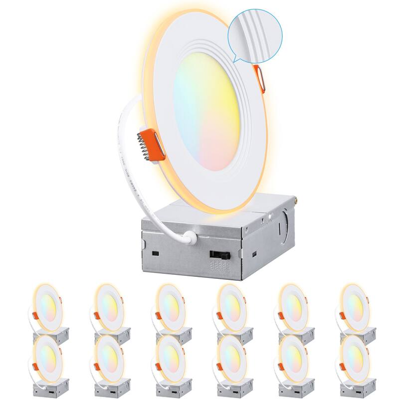 4" 5CCT LED Recessed Light, Anti-Glare Baffle Trim Night Light, CRI90 - 12pack - 12pack