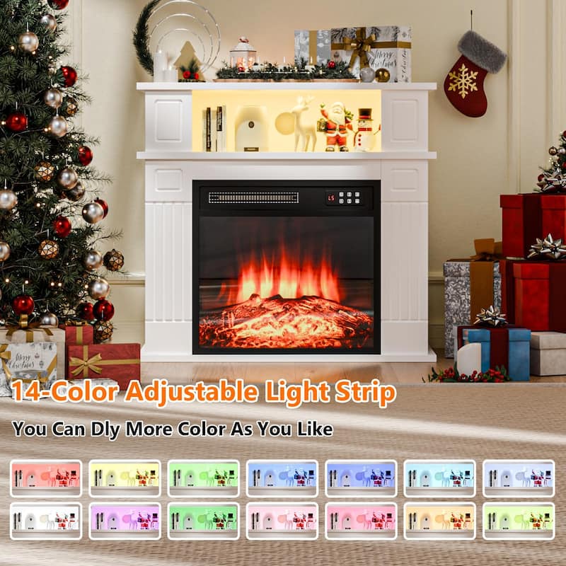 BOSSIN 43" Electric Fireplace with Mantel, 23 inch Electric Fireplace Insert,Freestanding TV Stand with Fireplace Wooden Firebox