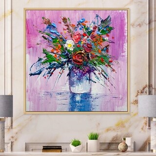 Designart "Abstract Pink Flowers Painting" Traditional Framed Canvas ...