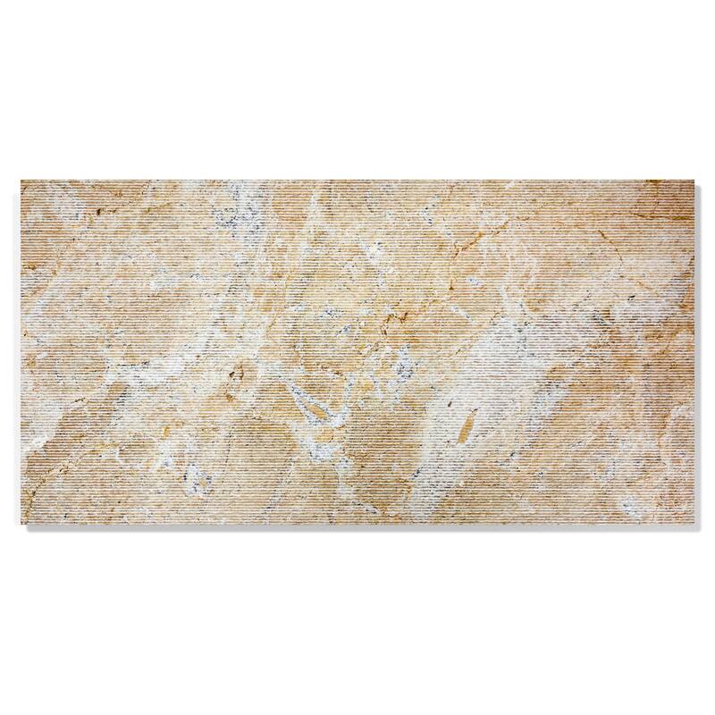 Roomfitters Natural Marble Tile, FS Textured 3D Fluted Stone for Wall, Genuine Marble, 4-Piece Box, Gold Yellow Beige