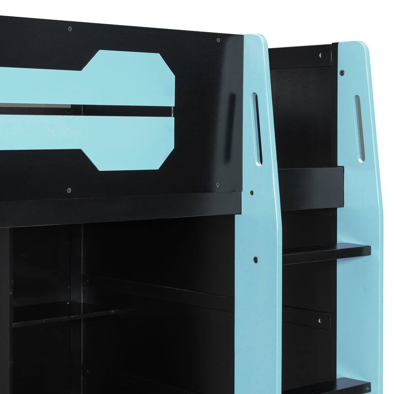 Twin Loft Bed with Esports Desk, RGB Lighting, and Gaming Storage Shelves