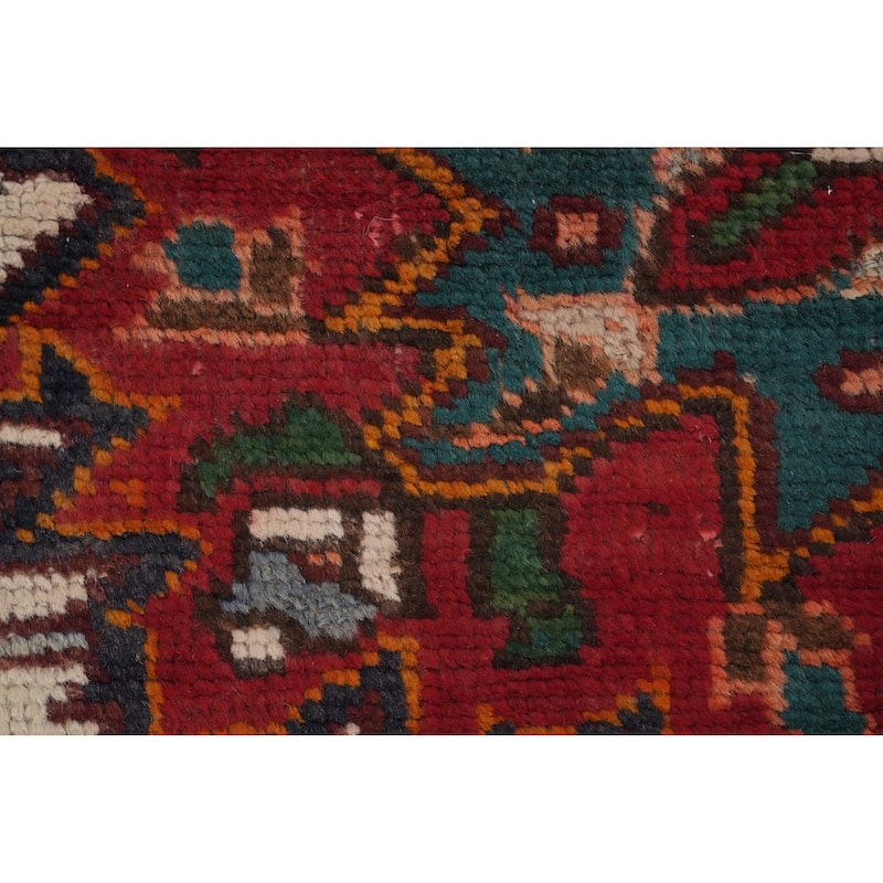 Hand Knotted Oriental 100% Wool Carpet Traditional Floral Red Heriz Area Rug - 11' 1'' X 7' 11''