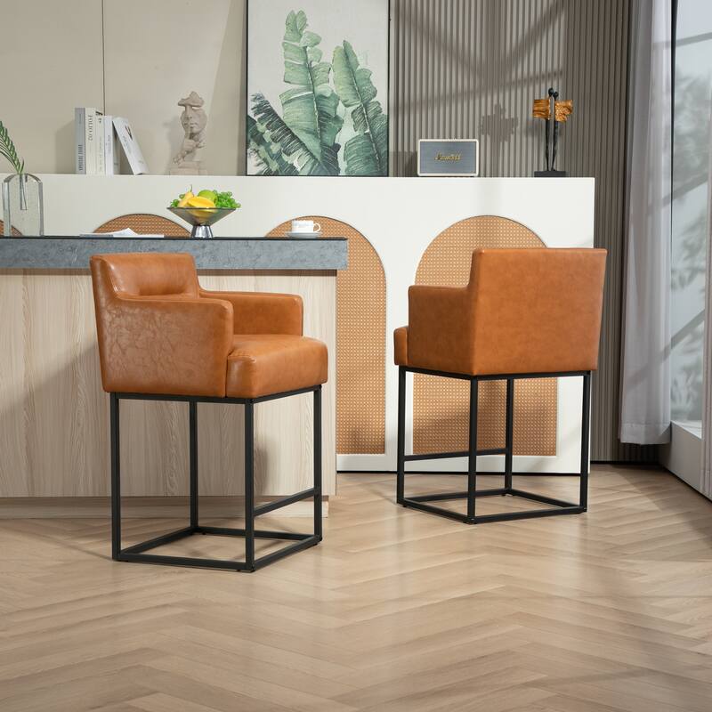 House Hold Counter Height Bar Stools Set of 2,Modern Square PU Bar Stool