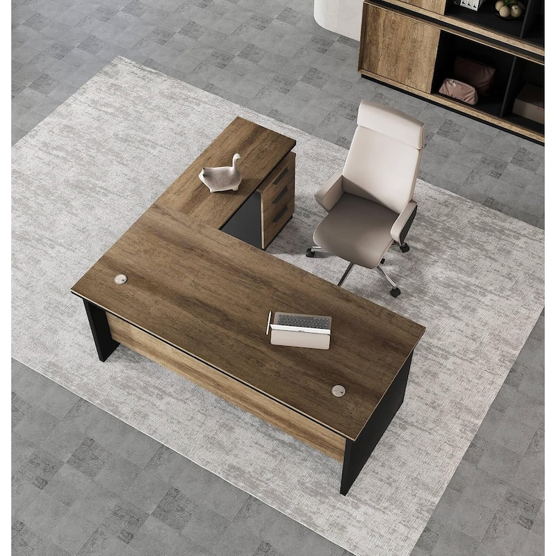 63-inch L Shaped Executive Desk, Industrial Modern Office Desk with 3 Storage Drawers
