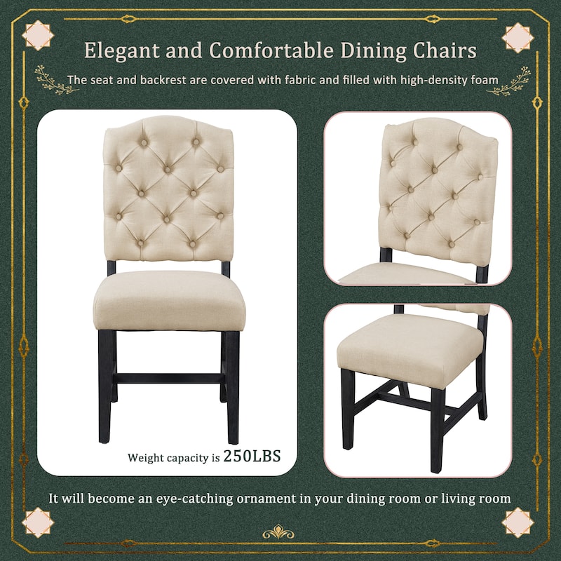 5 Piece Wood Extendable Round Dining Table Set Removable Leaf, Button-Tufted Backs Upholstered Chairs, X-Base Design
