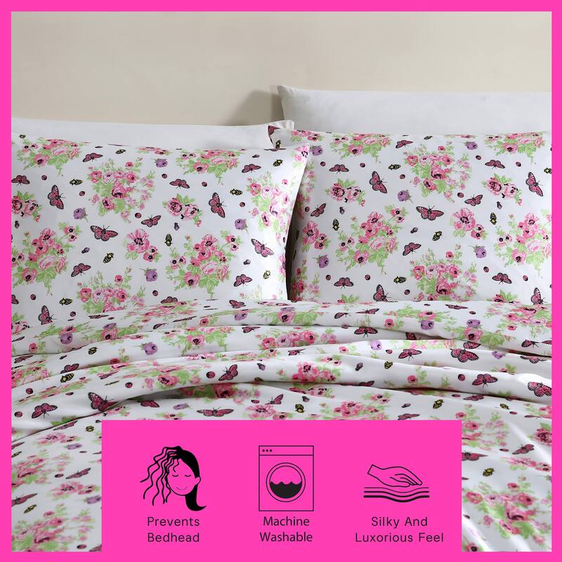 Betsey Johnson Queen Bee Floral Bouquet Reversible Pink Duvet Cover Set