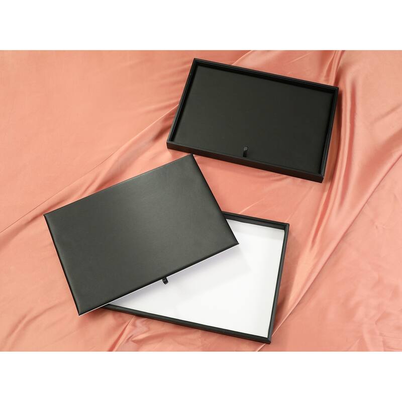 Set of 2 Stackable PU Leather Jewelry Organizer Trays with Removable Dividers, Jewelry Organizer Drawer Inserts Storage - Black