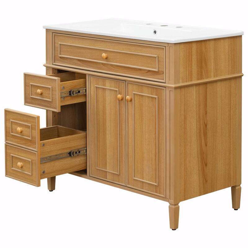 36" Bathroom Vanity with Sink, Cabinet, Flip-Out Drawer, 3 Drawers & 2 Soft-Close Doors