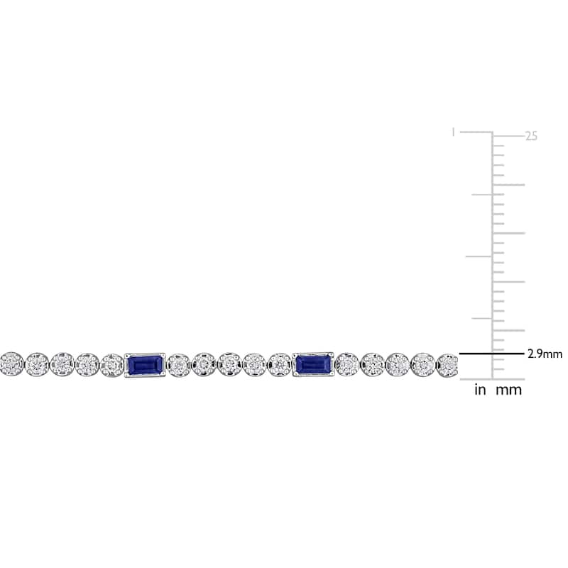 Miadora 1ct TDW Diamond 1 5/8ct TGW Baguette-cut Sapphire Tennis Bracelet in 14k White Gold