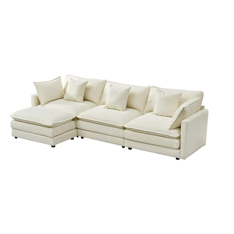 110.2" Chenille Three Seater Upholstered Sofa, Ottoman